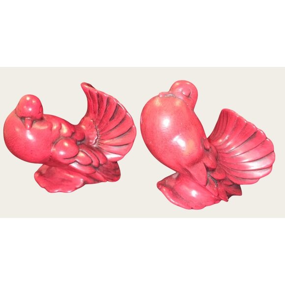 Red Ceramic Dove Figurines Pair Home Decor Collectible Sculptures Vintage - Picture 1 of 8